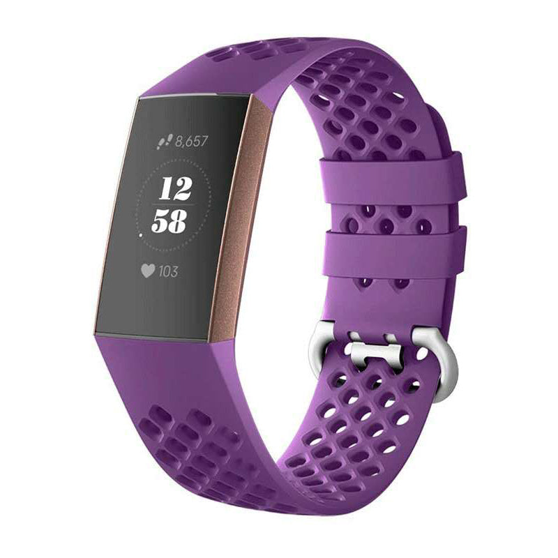 DDK Silicone Watch Band Adjustable Wristband Replacement Sport Strap For Fitbit Charge 3/Fitbit Charge 4 For Women-Dark Purple