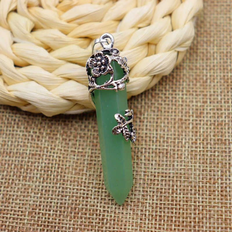 Antique Silver Flower Wrapped Crystal Necklace-Green