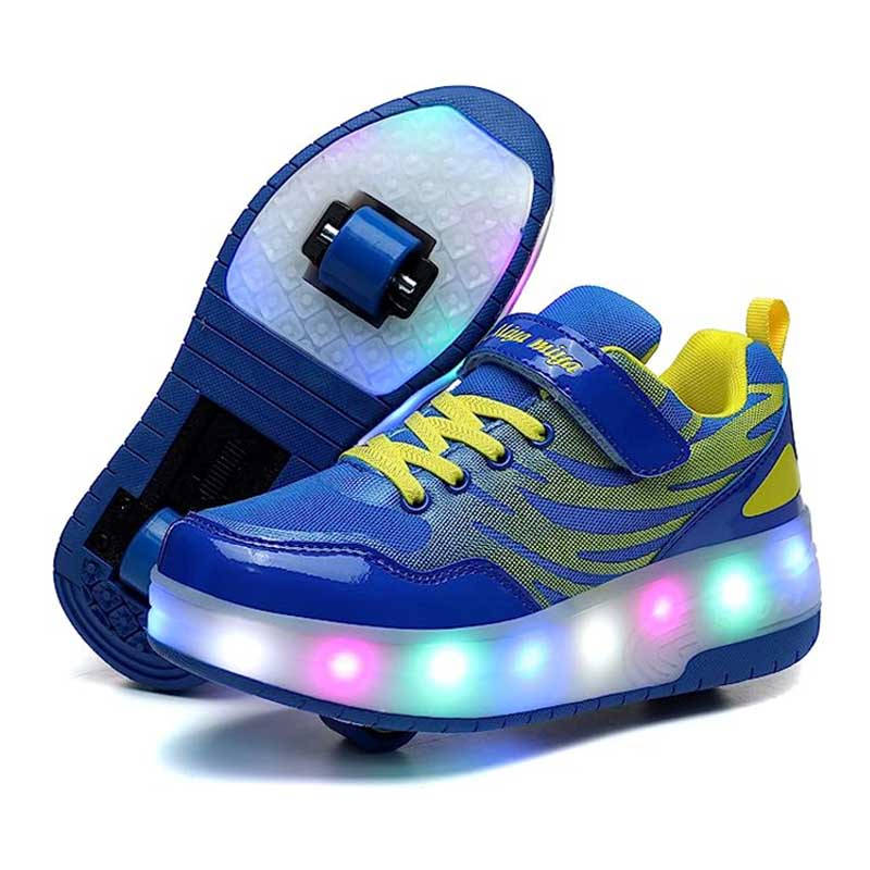 Kids Roller Skates Light up Shoes Sport Sneaker USB Chargable-Blue Yellow