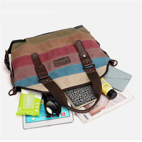 Canvas Handbag Multi-Color Striped Shoulder Bag for Women-Retro