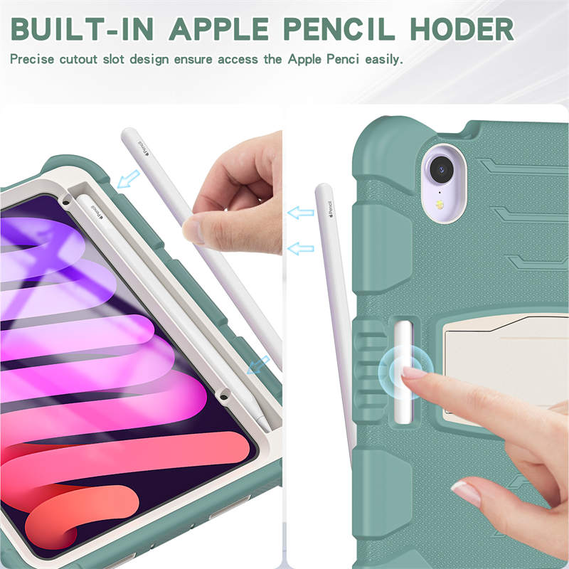 KingKong iPad Case For iPad Mini 6 Three-Layer Hybrid Protective Case With Holder-EmeraldGreen