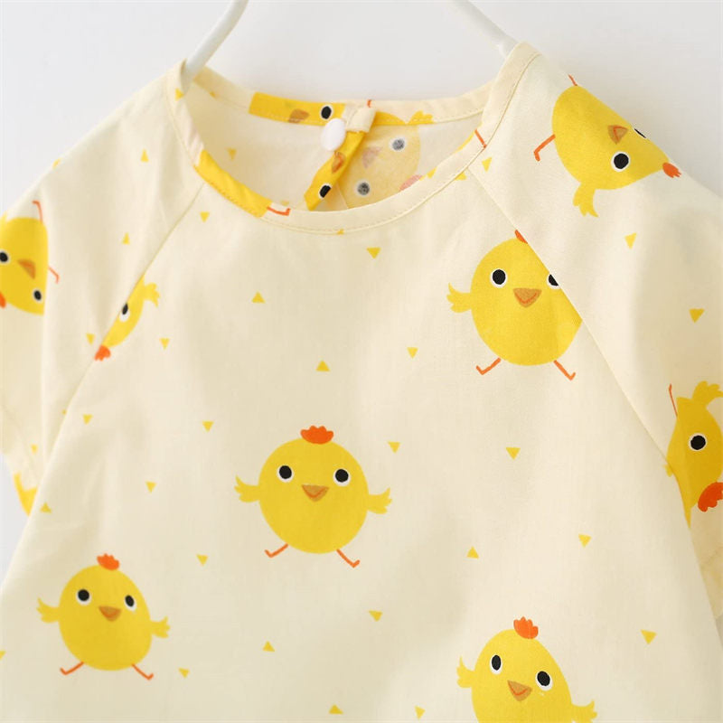 Toddler Short Sleeved Smock Cartoon Waterproof Apron for Feeding Painting-Chick