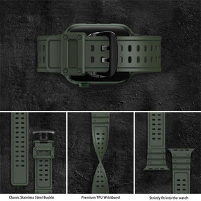 Shockproof Silicone WatchBand Double Breasted Straps for iWatch-DarkGreen
