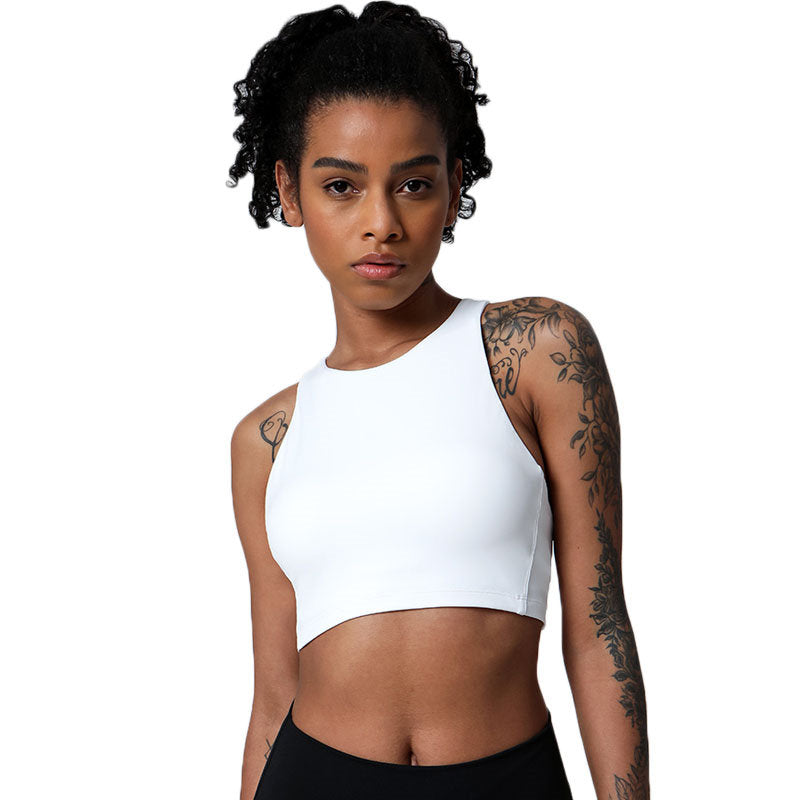 Criss-Cross Back Sports Bra Medium-High Support Workout Tops-White