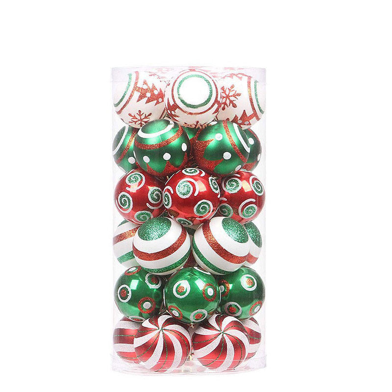 30PCS Christmas Balls 60MM Painted Hanging Ornaments-RedGreen