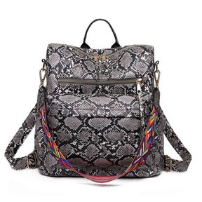 Fashion Backpack Multipurpose Print Leather Travel Shoulder Bag-Grey Snake Pattern