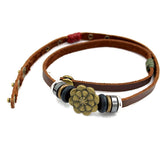 Multilayer Leather Lucky Lotus Flower Snap Button Wrap Bracelet