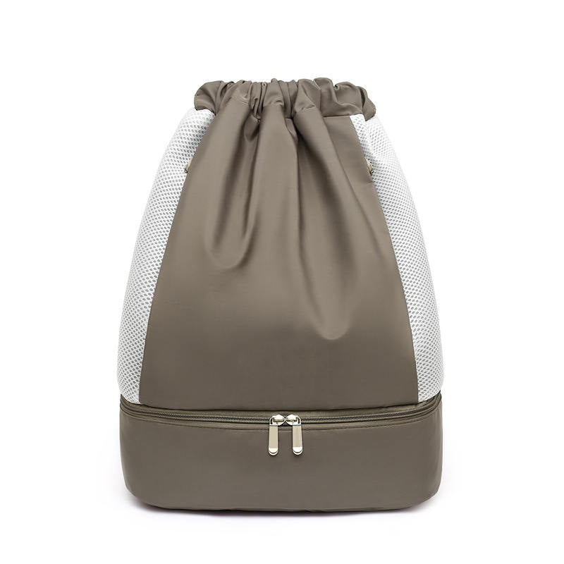 Womens Drawstring Bag Large Wet and Dry Separation Backpack-Khaki