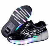 Kids LED Roller Skate Shoes Boys Girls Sneakers with Single Wheel-K02-Black