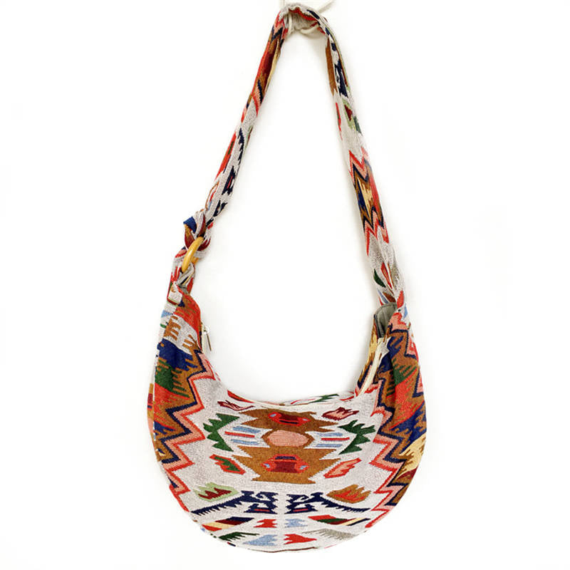 Womens Sling Crossbody Bag Ethnic Print Shoulder Bag with Adjustable Strap-W