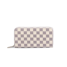 Plaid Wallet for Women Credit Card Holder Long Large Capacity Zip Handbag-White