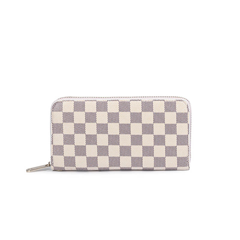 Plaid Wallet for Women Credit Card Holder Long Large Capacity Zip Handbag-White