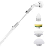 Electric Spin Scrubber Cleaning Brush with Long Handle 4 Replaceable Brush Heads for Home-Grey