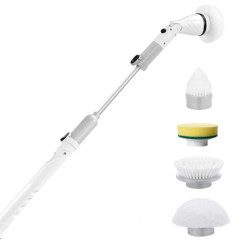 Electric Spin Scrubber Cleaning Brush with Long Handle 4 Replaceable Brush Heads for Home-Grey