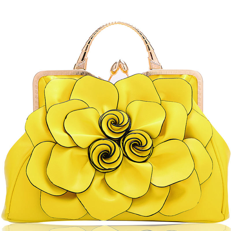 Womens Rose Flower Evening Clutches Formal Party Totes Shoulder Bag-Yellow