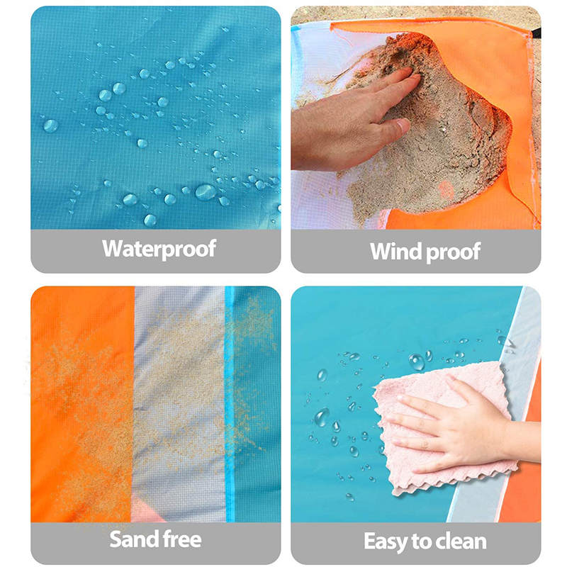Beach Blanket Large Outdoor Nylon Picnic Mat Sandproof Waterproof-LightBlue White Orange