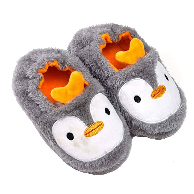 Toddler Boys Girls Soft Plush Slippers Cartoon Cute Animal Warm Shoes-Grey