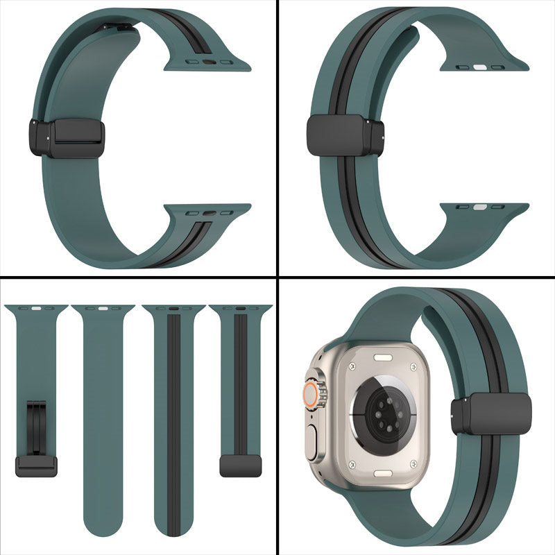 Silicone Bicolor Band with Magnetic Folding Buckle for Apple Watch-3