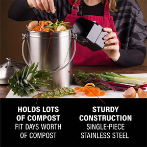 Stainless Steel Compost Bin for Kitchen Countertop Includes Charcoal Filter