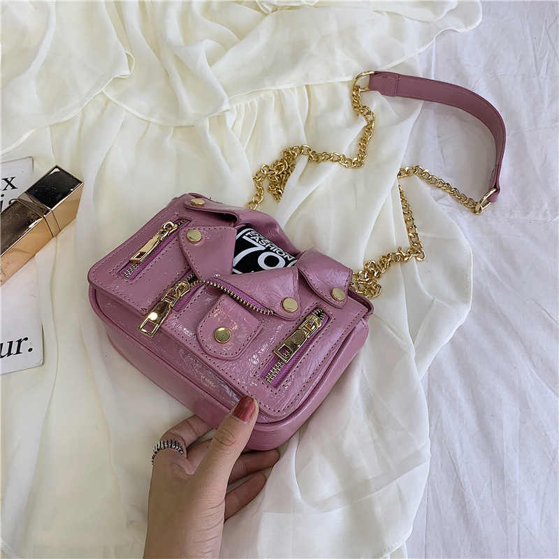 Women Motorcycle Jacket Crossbody Bag Punk Style Lapel Collar Satchel Bag-Purple