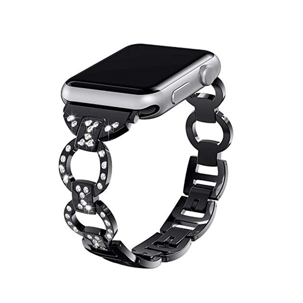 Adjustable Metal Watch Band With Diamonds For Apple Watch SE/6/5/4/3/2/1(Black)