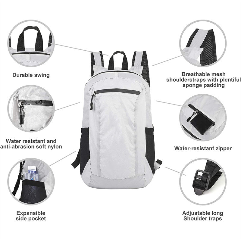 16L Ultra Lightweight Water Resistant Backpack for Hiking-Light Grey