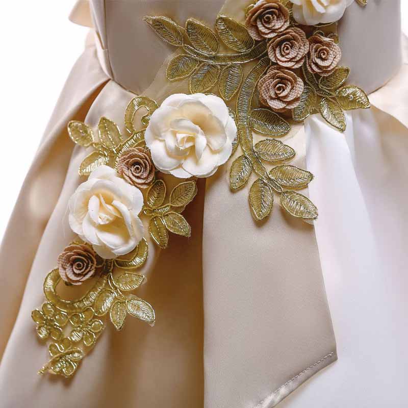 2-9 Years Flower Girls Dress Wedding Party Embroidered Dress-Champagne