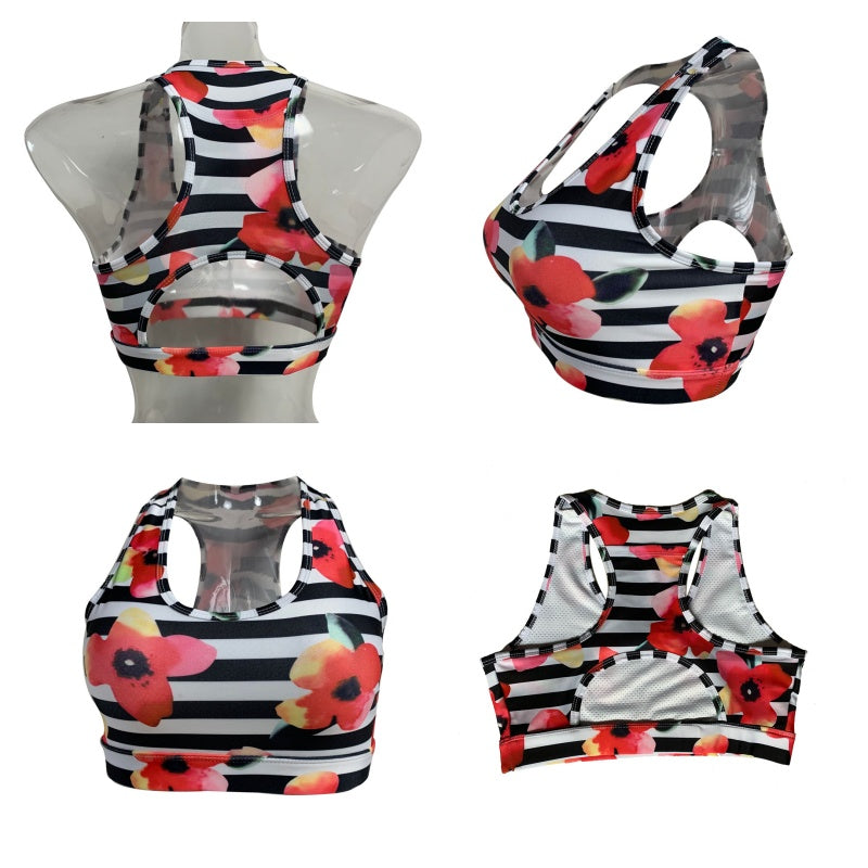 Racerback Sports Bra with Pocket Floral Printed Workout Tank Tops-5