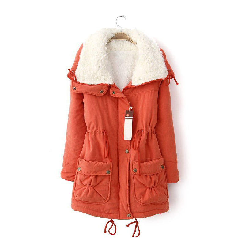 Women's Mid Length Winter Coat Thickened Warm Lamb Wool Lined Jacket-Orange