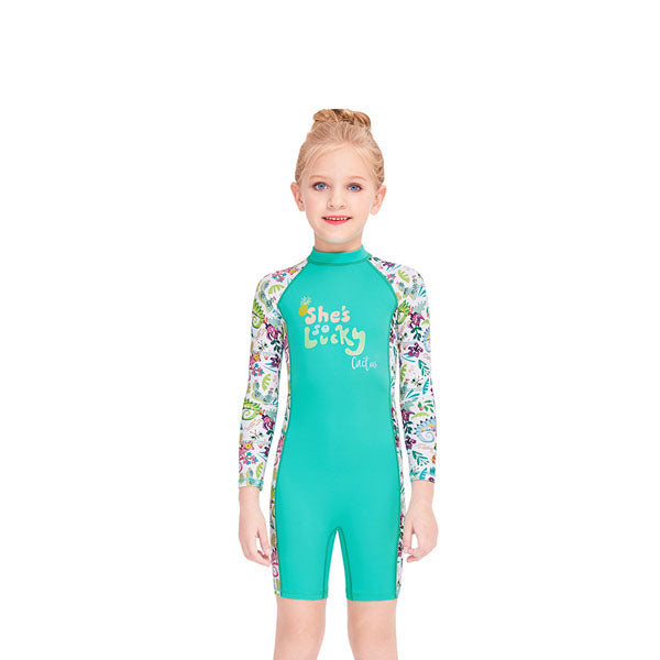 Adore New Girl's Swimsuit Sunscreen One-piece Long-sleeved Quick-drying Swimwear-M150212K-Green