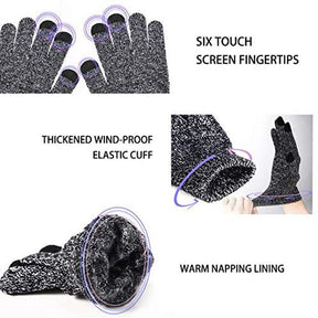 WIWU Winter Woman Gloves Upgraded Touch Screen Anti-Slip Silicone Gel Elastic Cuff Thermal-Black White-DZ32