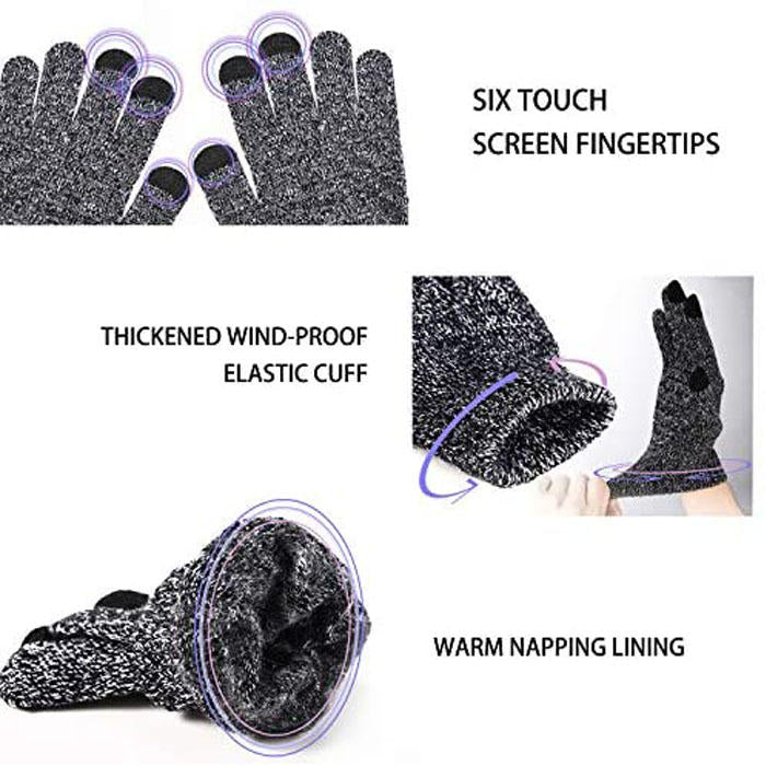 WIWU Winter Woman Gloves Upgraded Touch Screen Anti-Slip Silicone Gel Elastic Cuff Thermal-Black White-DZ32