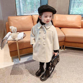 Girls Dress Coat Kids Winter Warm Jacket Button Trench Long 2-7 Years-White
