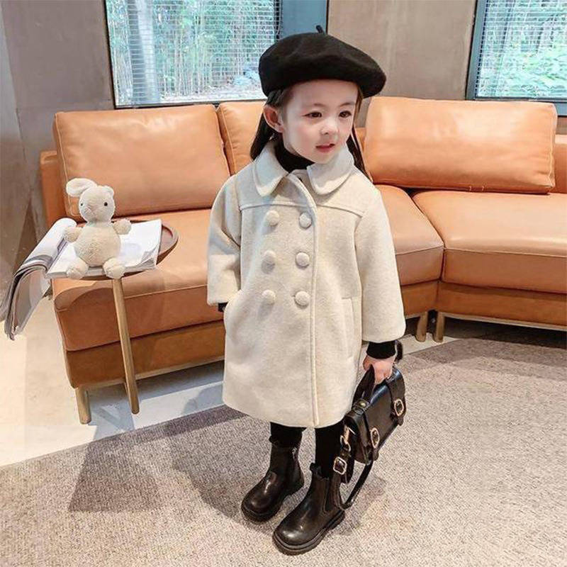 Girls Dress Coat Kids Winter Warm Jacket Button Trench Long 2-7 Years-White