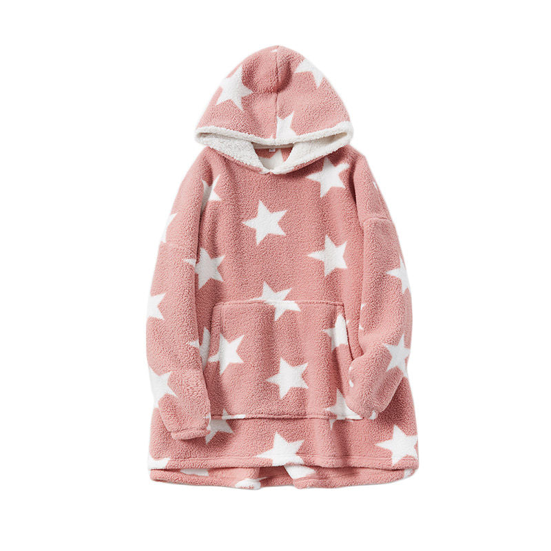 Hooded Pajama Top with Pocket for Unisex-Pink Star