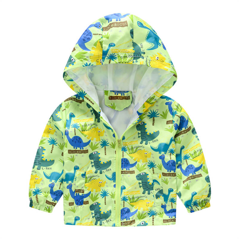 Toddler Boys Girls Cartoon Print Zip Jacket Hooded Trench Kids Casual Coats-2