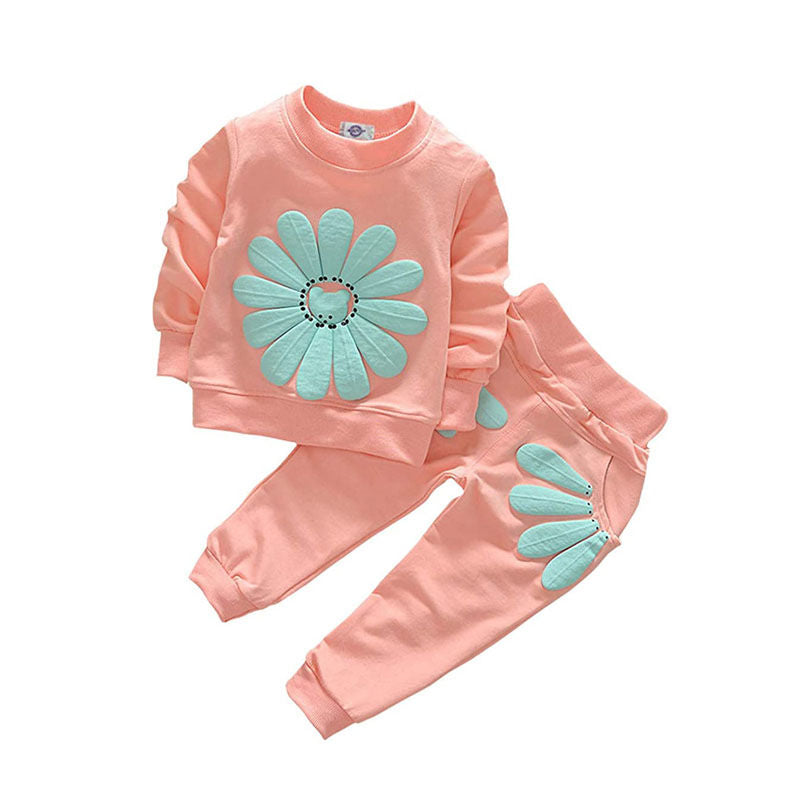 Baby Girls 2 Pcs Sunflower Clothes Set Long Sleeve Top And Pants Outfits-Pink