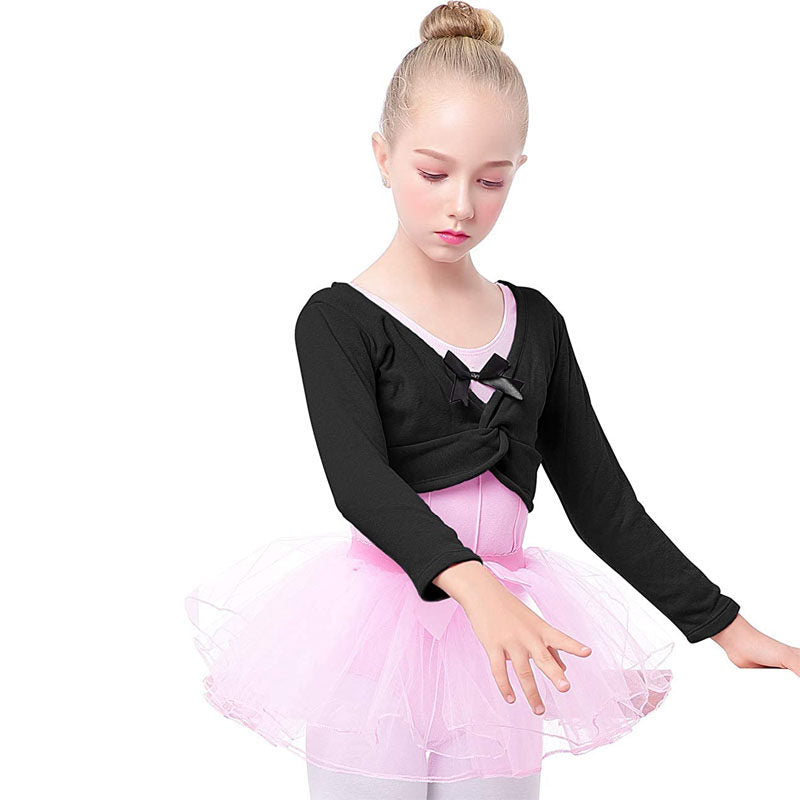 Kids Long Sleeve Wrap Tops Leotards for Girls Dance Ballet Cardigan Bolero-Black