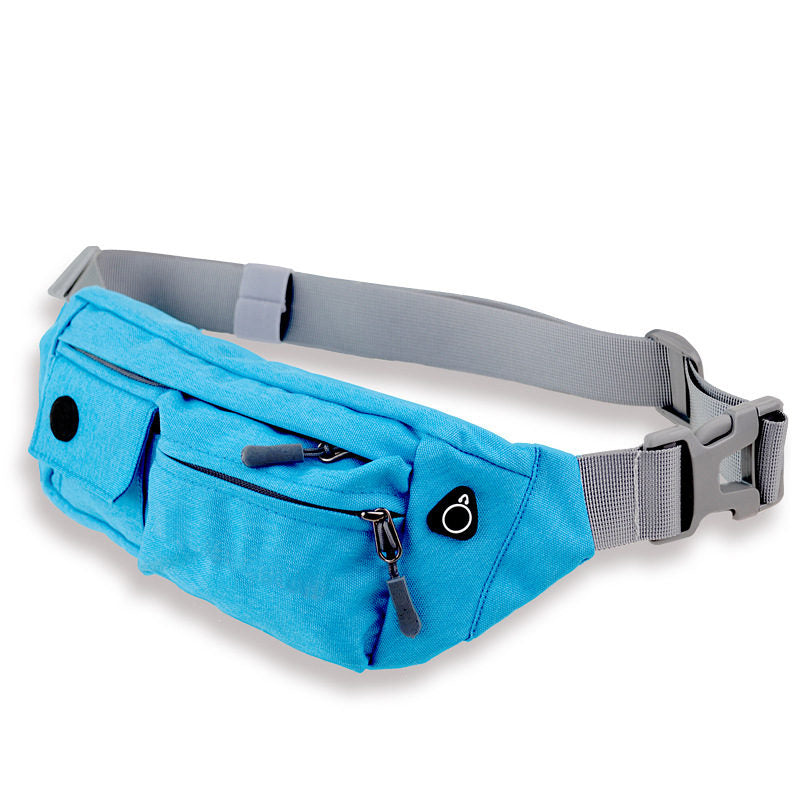Canvas Waterproof Waist Pouch Bag with 4 Pockets for Running Traveling Hiking-Azure