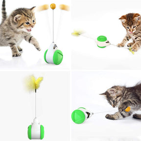 Cat Balance Swing Car Toy with Catnip Ball Feather Stick Interactive Pet Toys-Green