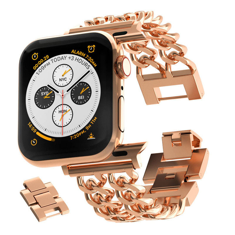 Metal Watch Band Double Chain Alloy Trendy Design for Apple Watch-Rose Gold