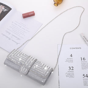 Womens Rhinestone Clutch Purses Evening Bags Sparkling Gliter with Chain-Silver