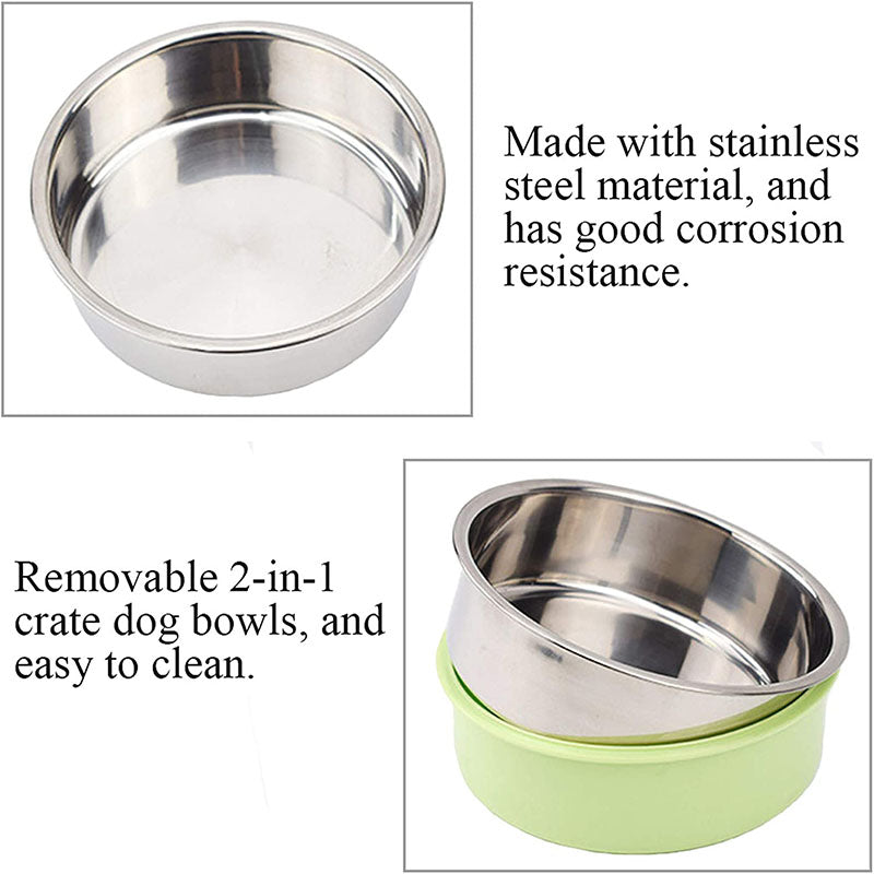 Crate Dog Bowl Removable Stainless Steel Hanging Pet Cage Bowl for Puppy Cats Birds-Blue