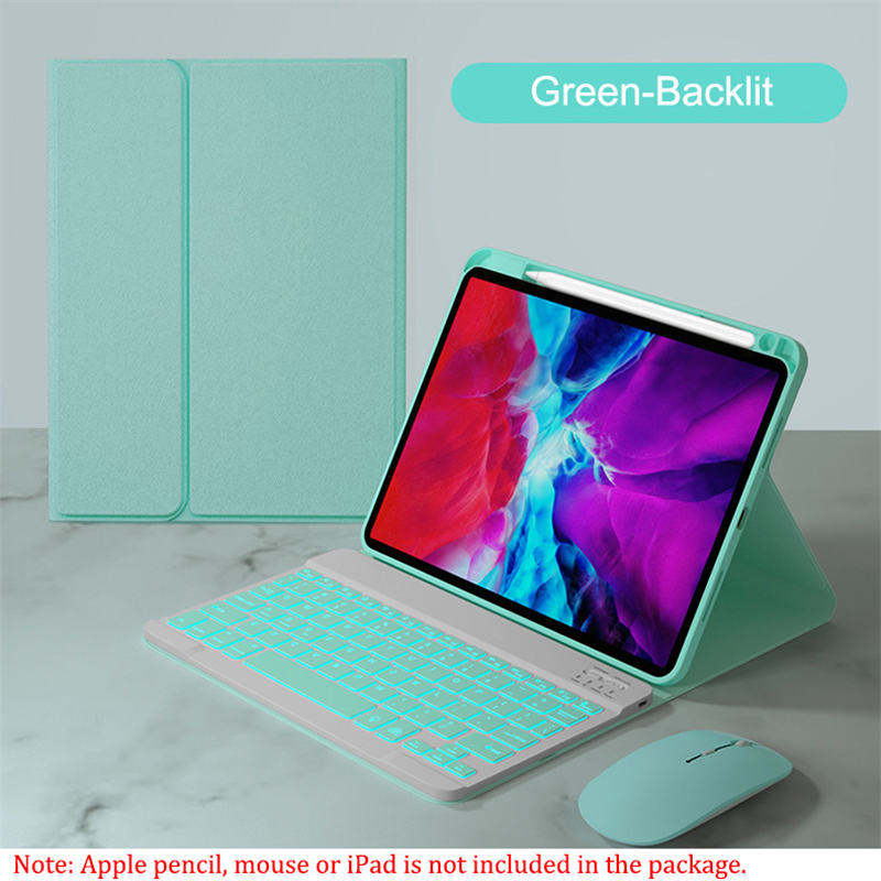 7 Color Backlit Keyboard Case with Pencil Holder for iPad Air 4/Air 5/Pro 11-Green