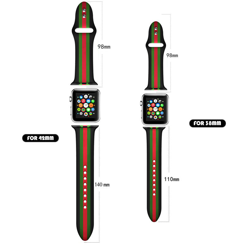 Soft Silicone Watch Bands Pattern Printed Band for iWatch Series6/5/4/3/2/1/SE-GucciBlack