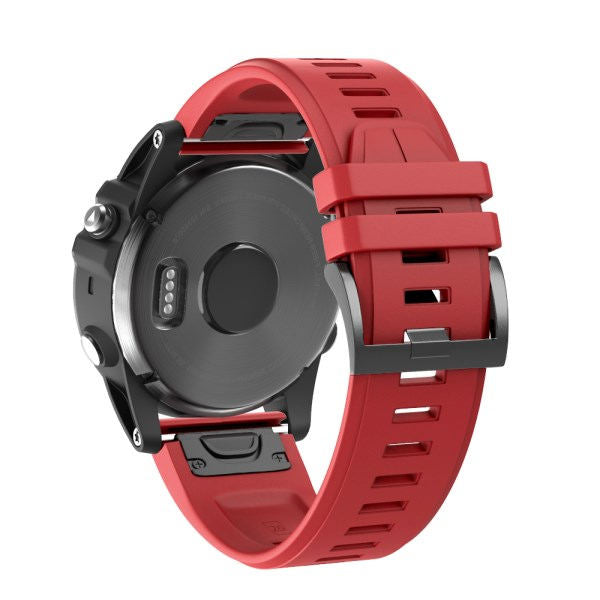 22mm 26mm Sport Silicone Watchband For Garmin Fenix  5Plus/5X Plus Easy Fit Quick Release Starp Black Steel Buckle-Red