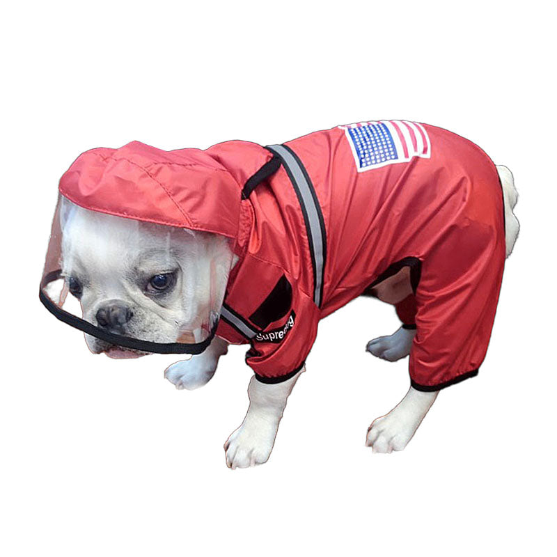 Dog Raincoat with Hood Lightweight Waterproof 4 Legs Slicker-Red