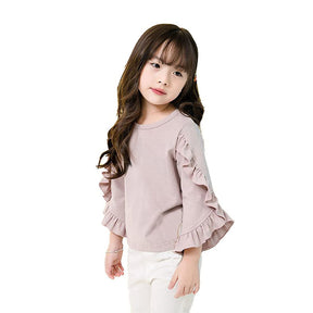 Little Girls Ruffle Bat T Shirt Pullover Autumn Spring Princess Tops-Pink