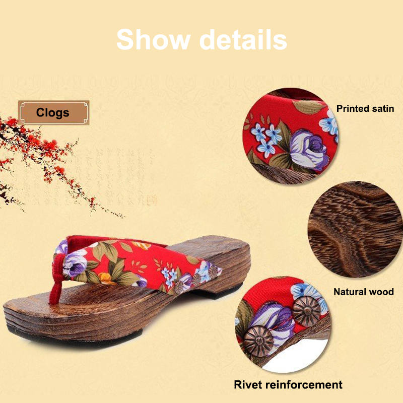 Womans Japanese Traditional Slip On Clogs Flip Flop Sandals-Red