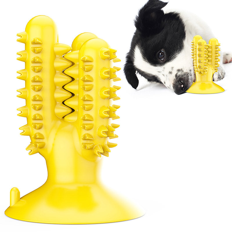 Dog Toothbrush Cactus Chew Toys Dog Teeth Cleaning Stick-Yellow